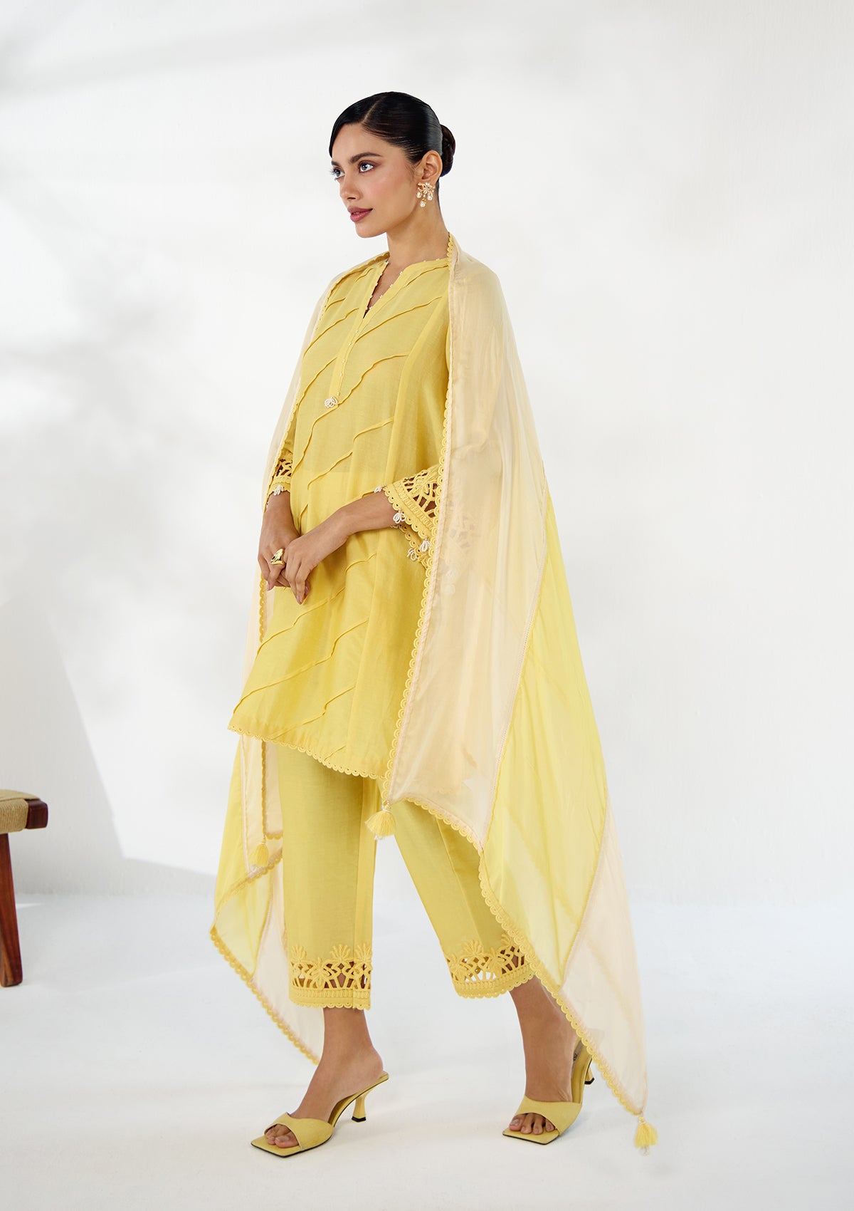 Butter Yellow Tropical Kurta Set