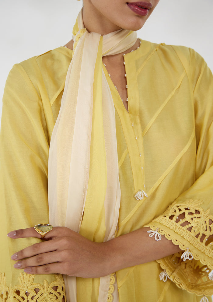 Butter Yellow Tropical Kurta Set