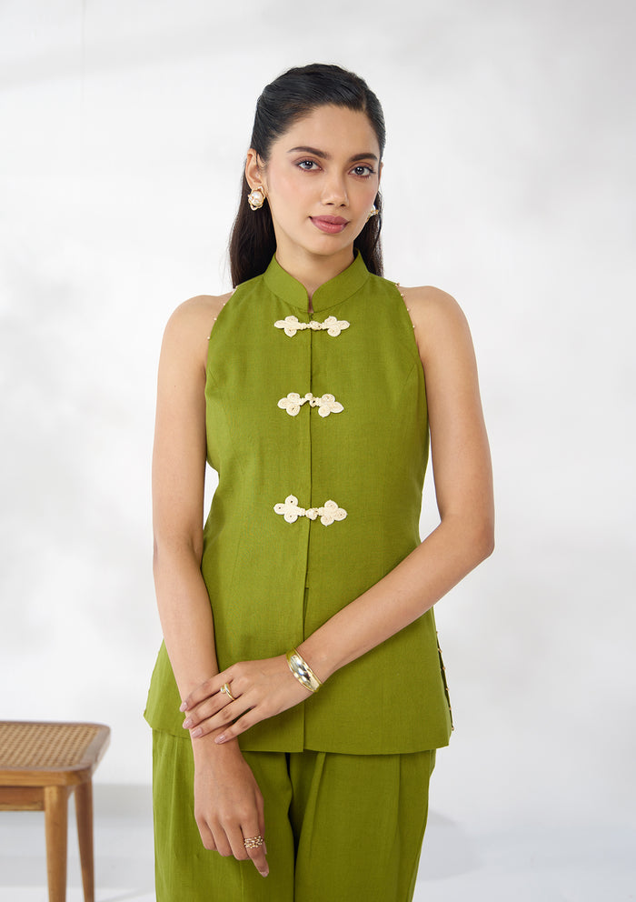 Sage Mandarin Knotted Sleevless Set