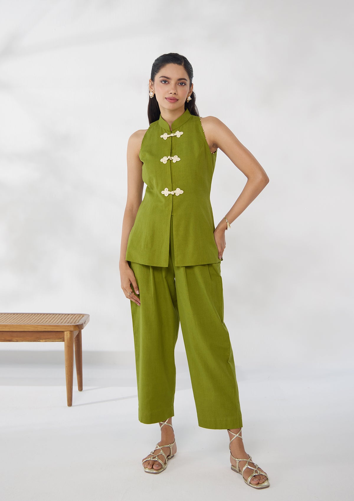 Sage Mandarin Knotted Sleeveless Set
