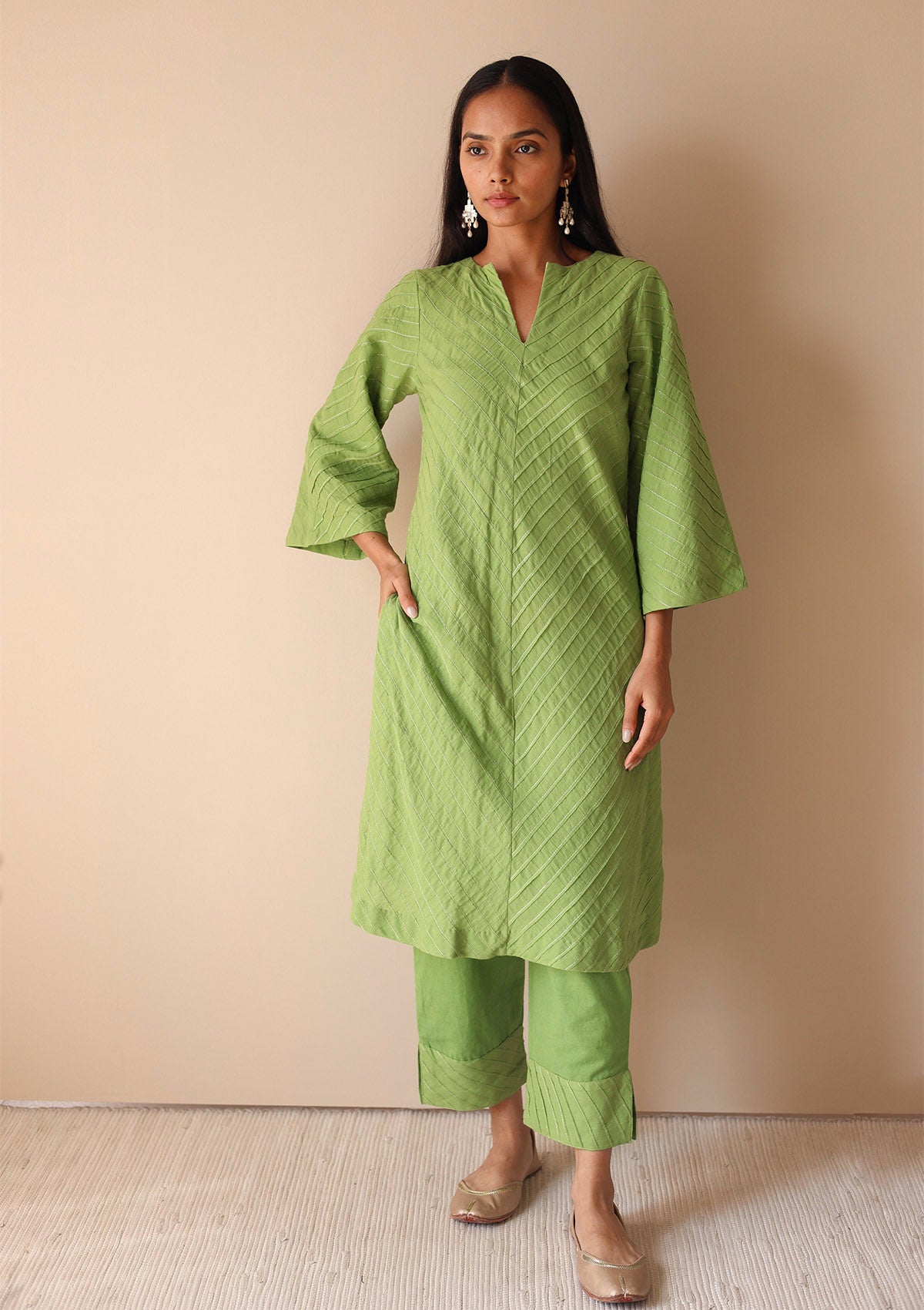 Sage Pintuck Embellished Kurta Set