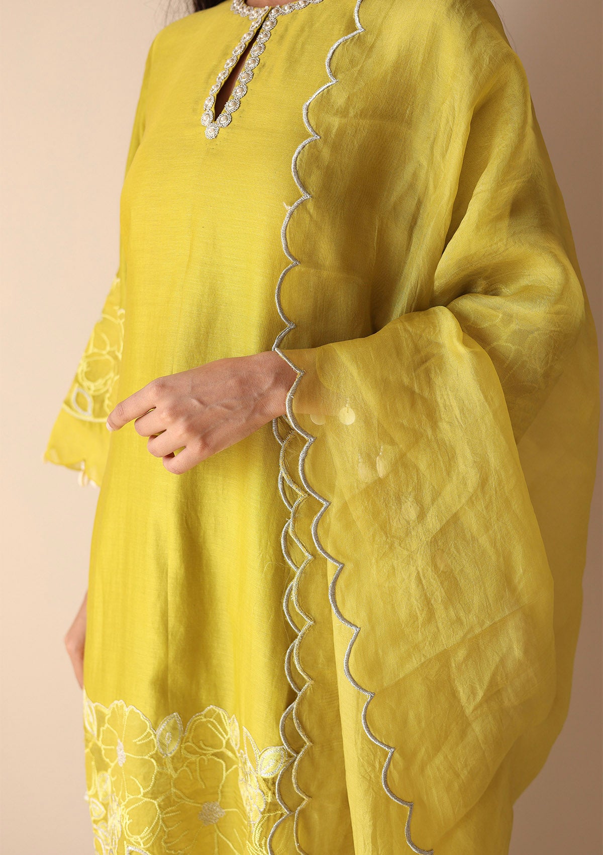 Lime Applique Kurta Set