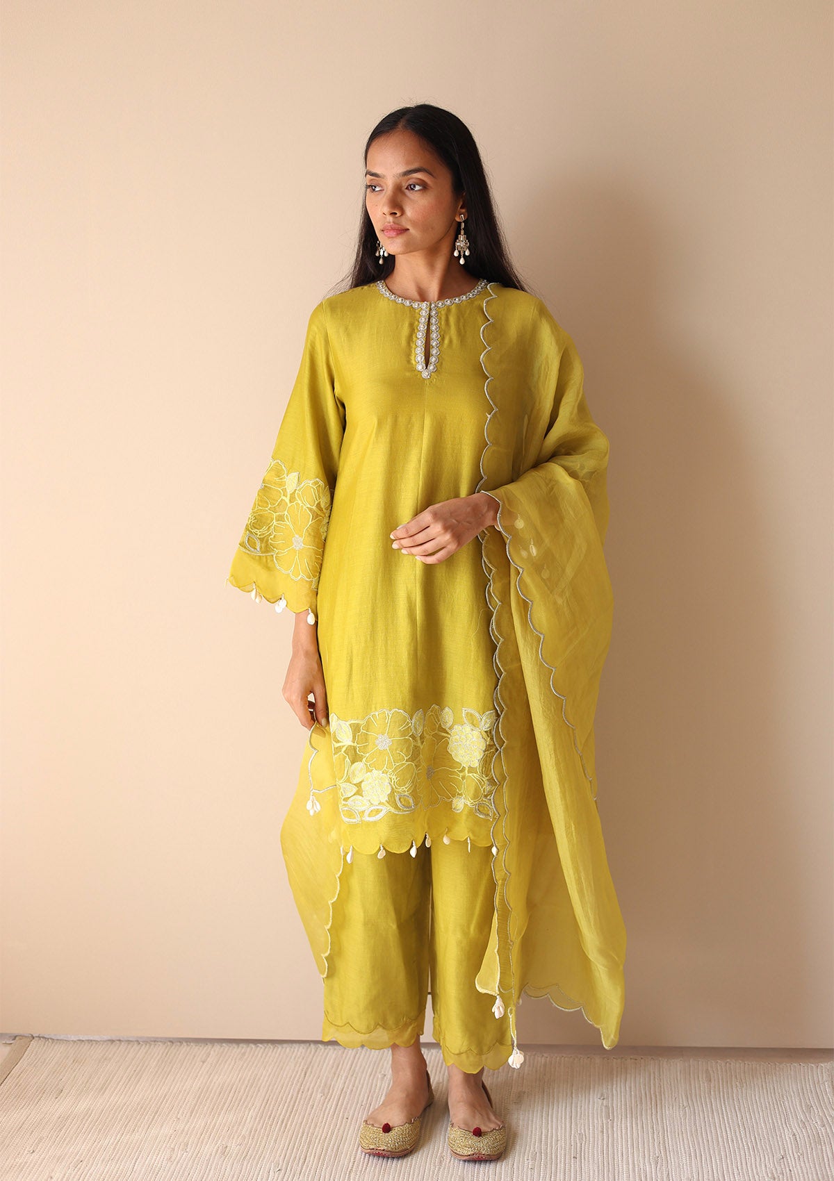 Lime Applique Kurta Set