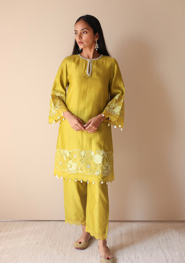 Lime Applique Kurta Set