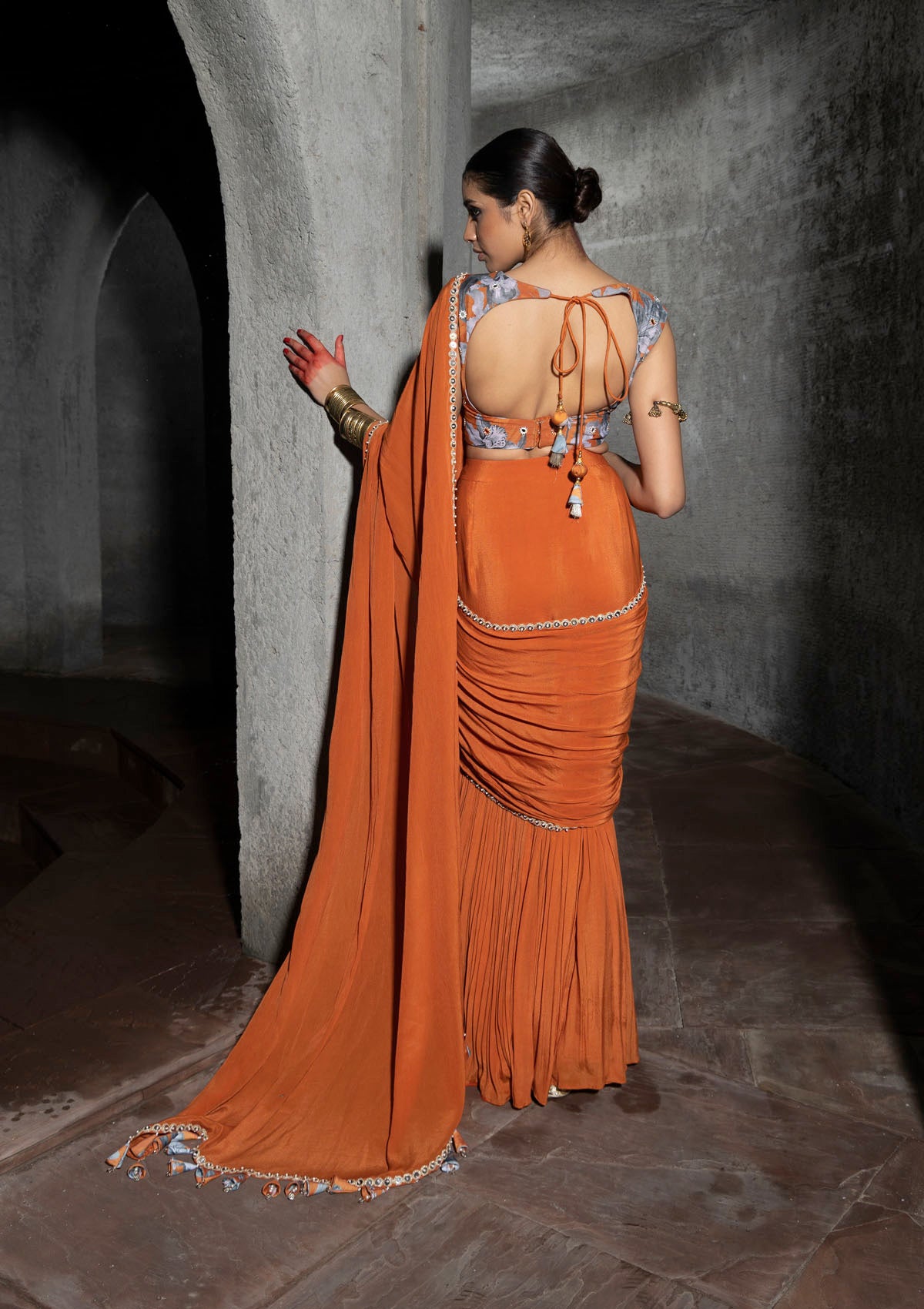 Amara Saffron Pleated Saree Set