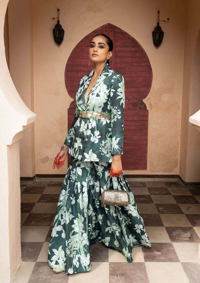 Nur Emerald Jacket and Gharara Set