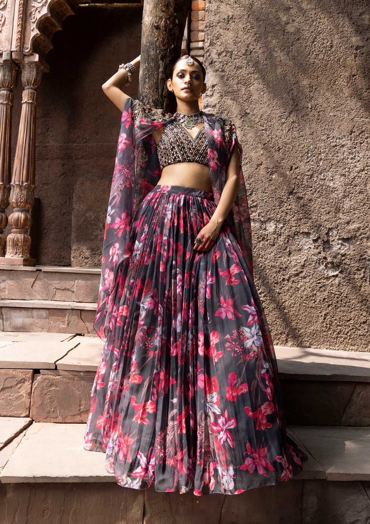 Haseena pankhi gota lehenga cape set in rouge pink – VERVE & VOGUE