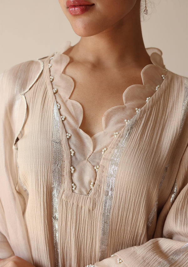 Sand Scalloped Kurta Set
