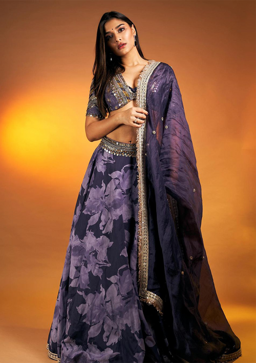 Saiee Manjrekar in Amara Orchid Embroidered Lehenga Set (Sale)