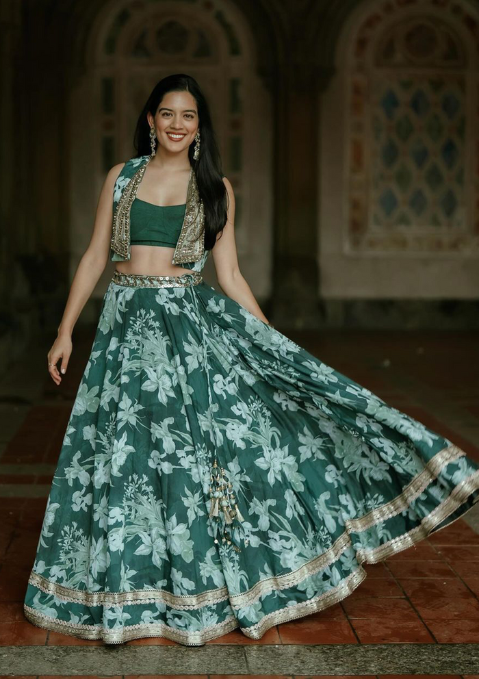 Nur Emerald Gilet Lehenga Set