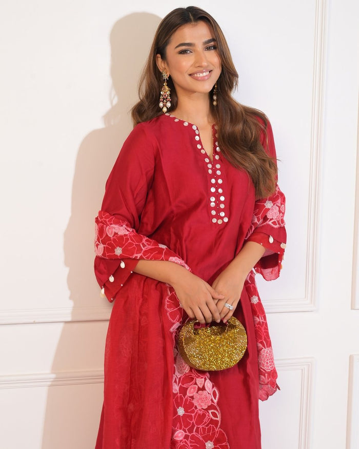 Crimson A-line Kurta Set