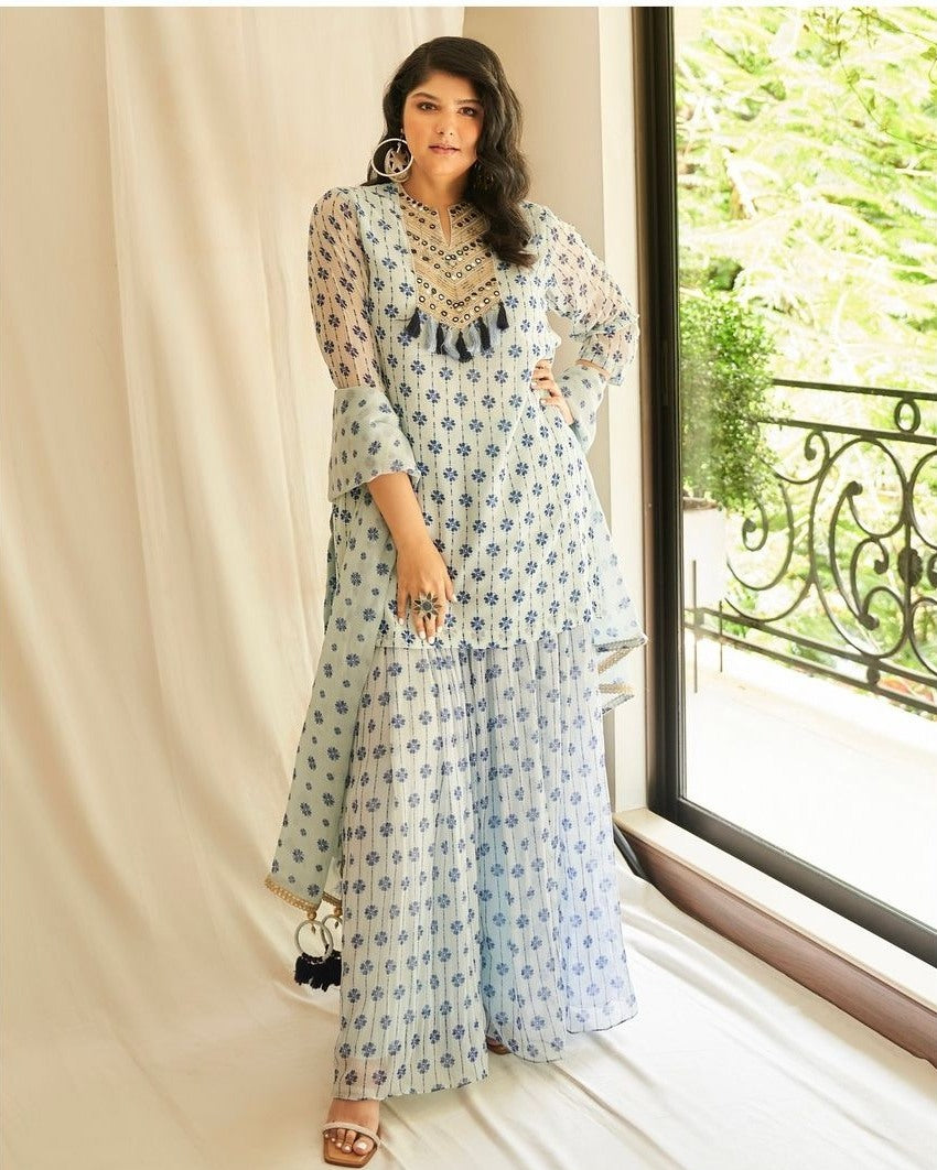 Anshula Kapoor in Nazreen Sky Sharara Set