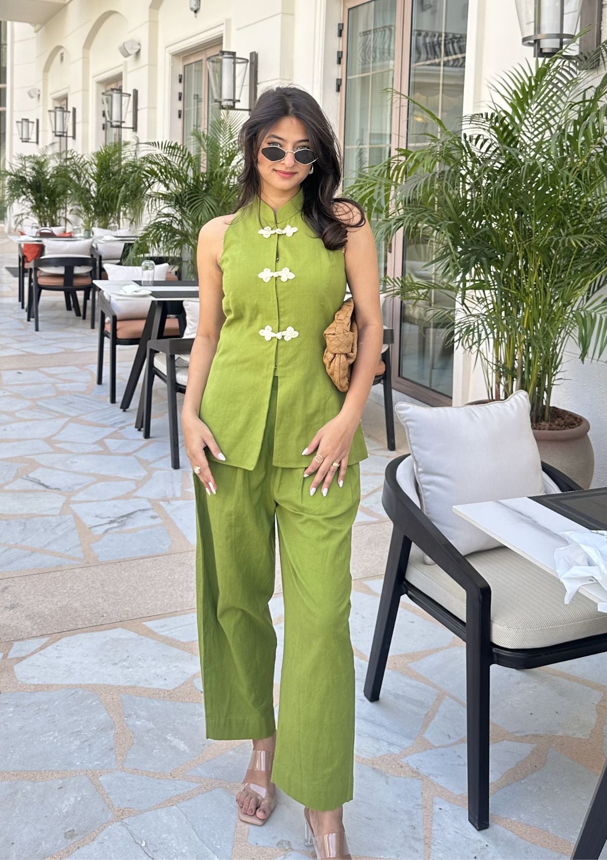 Sage Mandarin Knotted Sleeveless Set