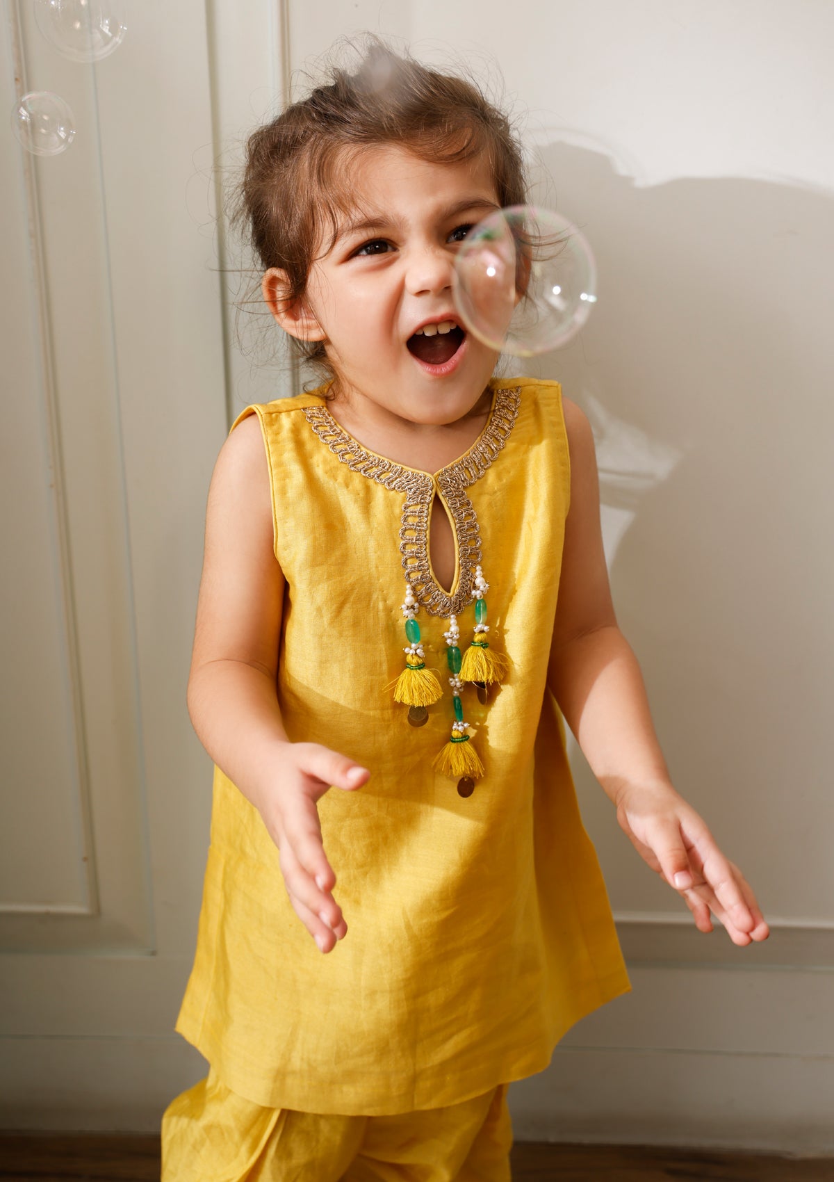 Kids Yellow Farshi Kurta Set
