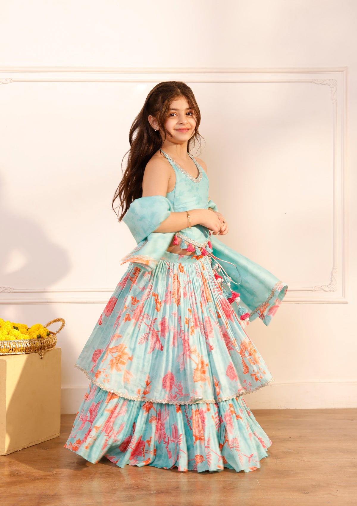 Kids Bluebell Ruched Lehenga Set