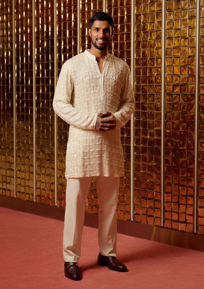 Ivory Checkered Kurta Set