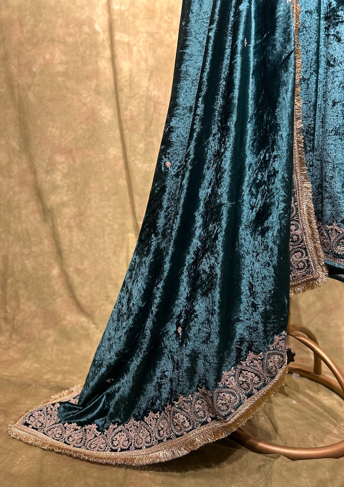 Teal Embroidered Velvet Kurta Set