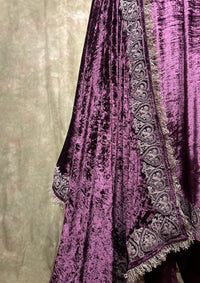 Mauve Embroidered Velvet Kurta Set