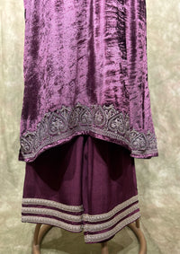 Mauve Embroidered Velvet Kurta Set