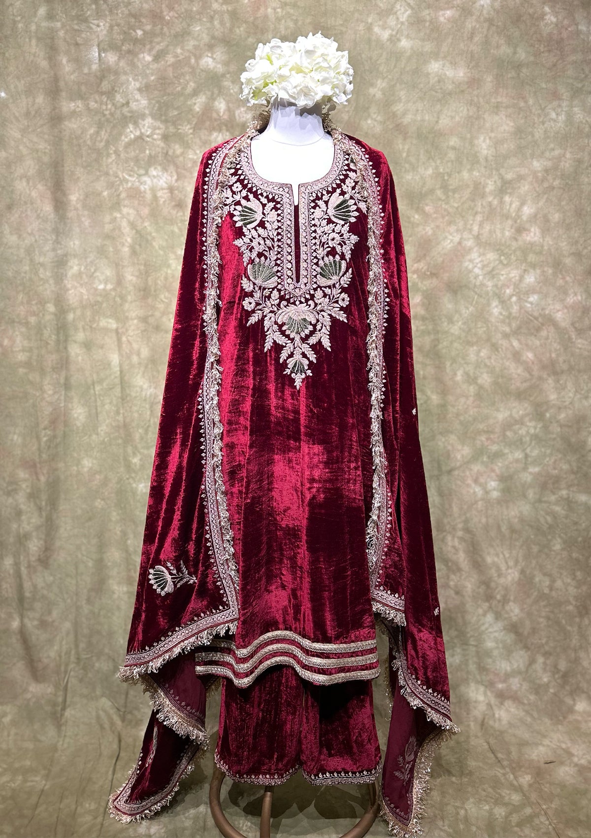 Ruby Embroidered Velvet Kurta Set