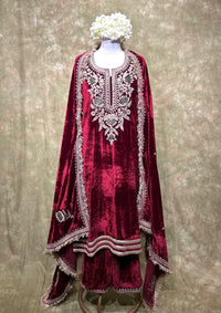 Ruby Embroidered Velvet Kurta Set