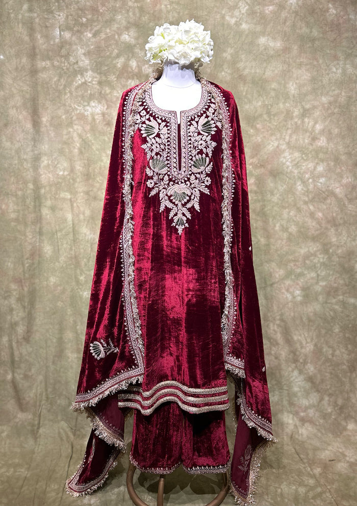 Ruby Embroidered Velvet Kurta Set