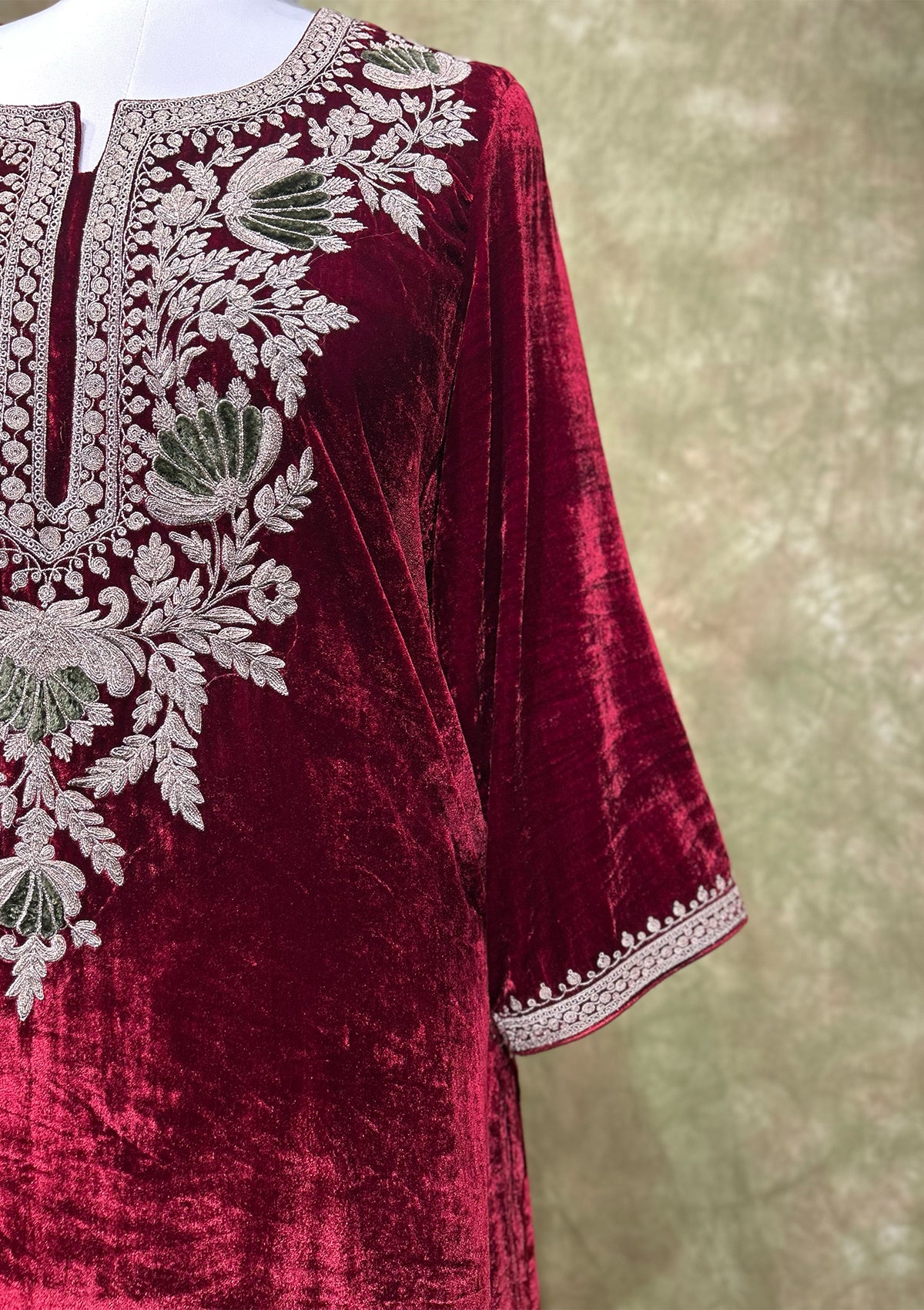 Ruby Embroidered Velvet Kurta Set