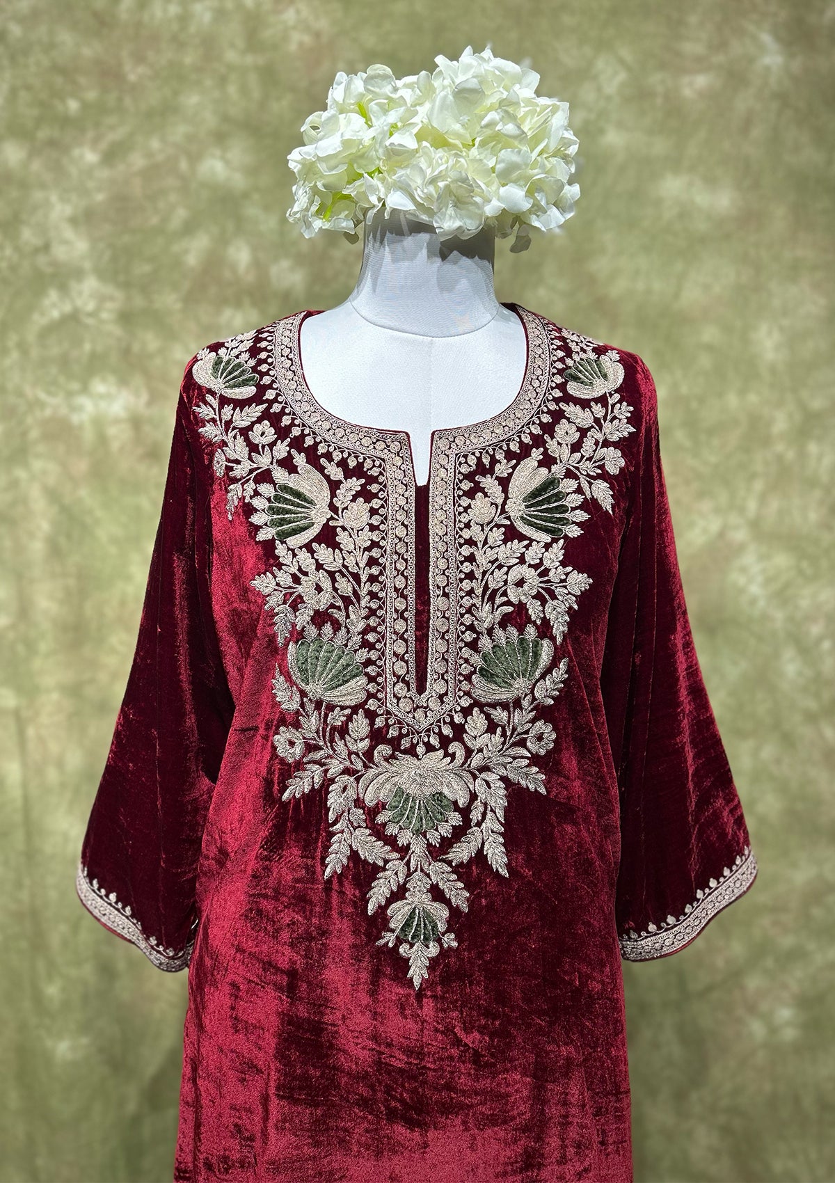 Ruby Embroidered Velvet Kurta Set