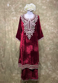 Ruby Embroidered Velvet Kurta Set