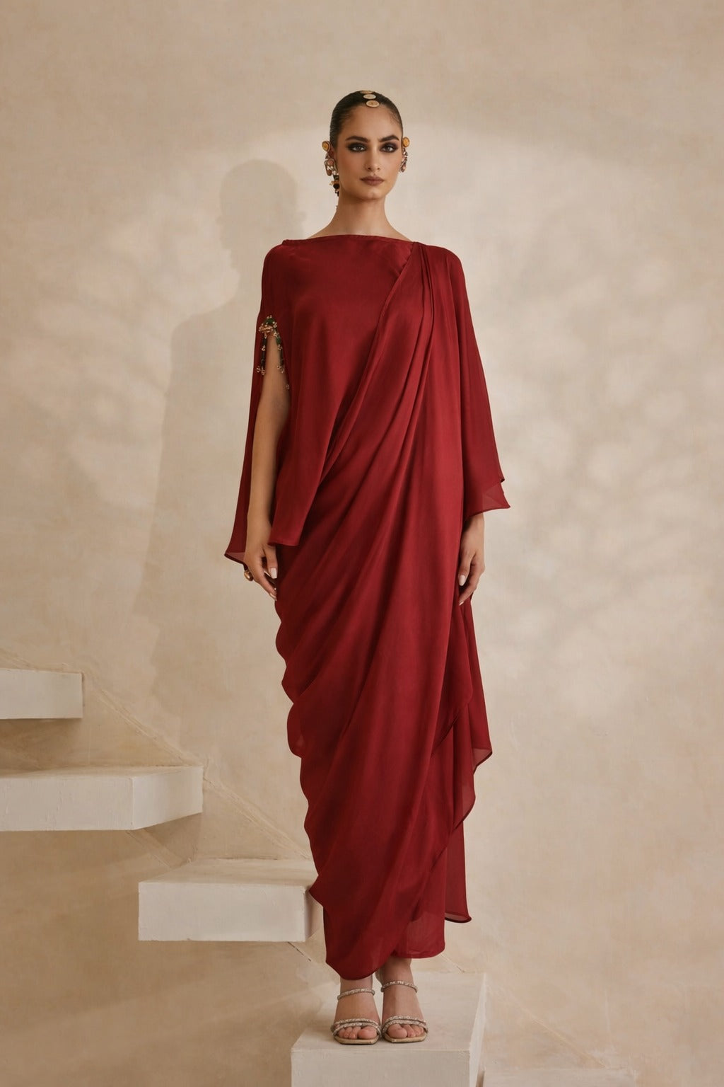 Ruby Draped Saree set