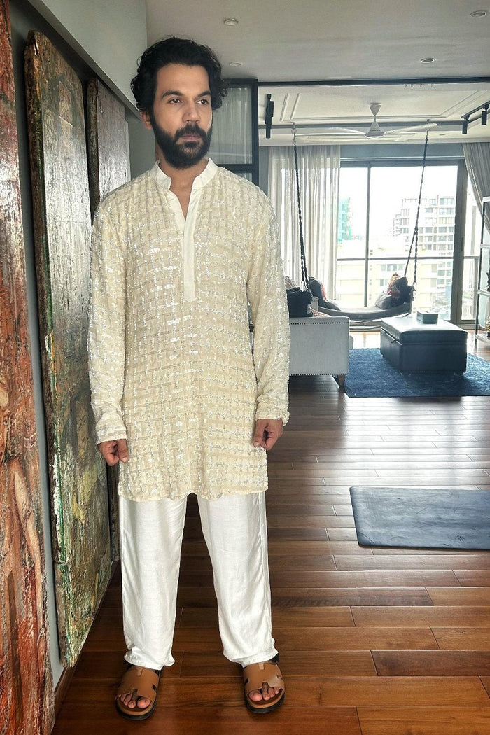 Rajkumar Rao in Ivory Checkered Kurta Set