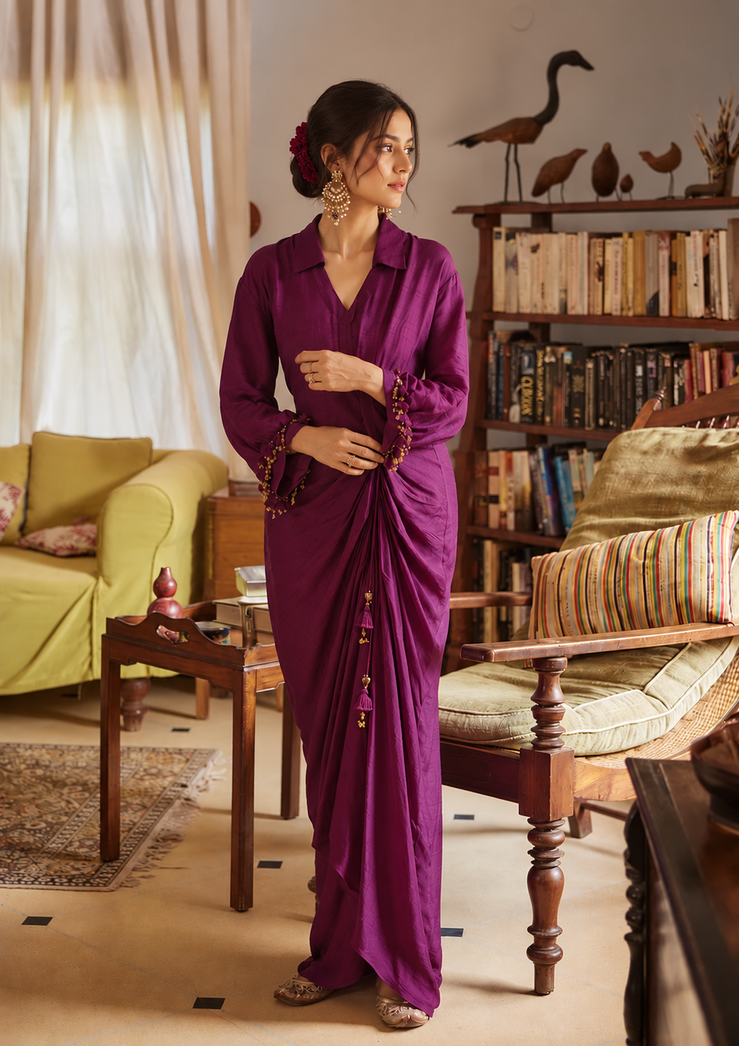 Plum Draped Shirt Dress