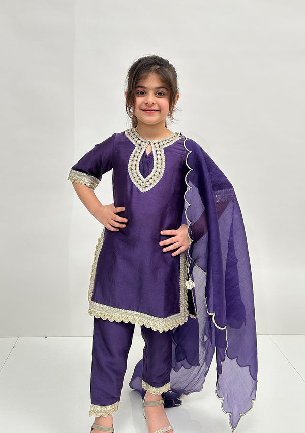 Kids Seher Orchid Scallop Kurta Set