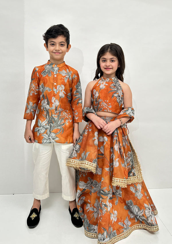 Kids Nur Saffron Lehenga Set