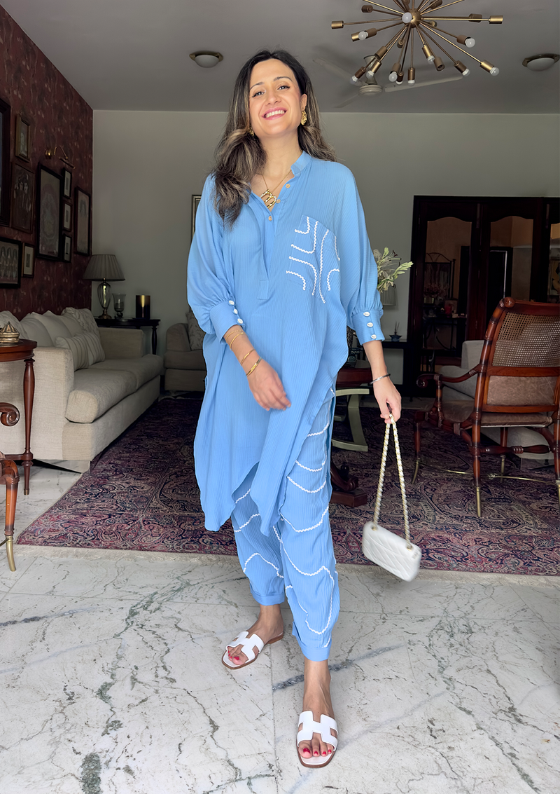 Powder Blue Wave Kurta Set