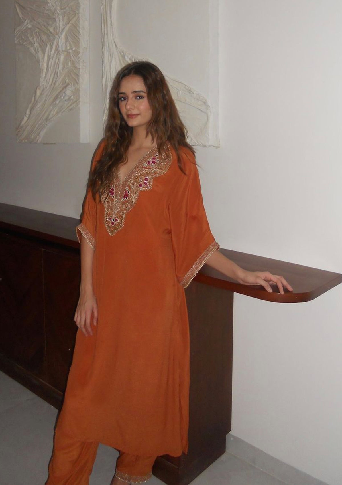 Saffron Pheran Kurta Set