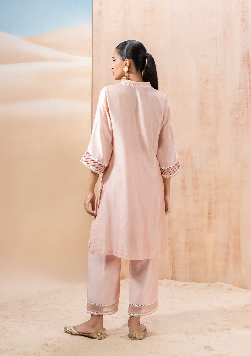 Blush Lace Applique Kurta Set