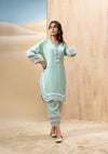 Aqua Scalloped Lace Kurta Set