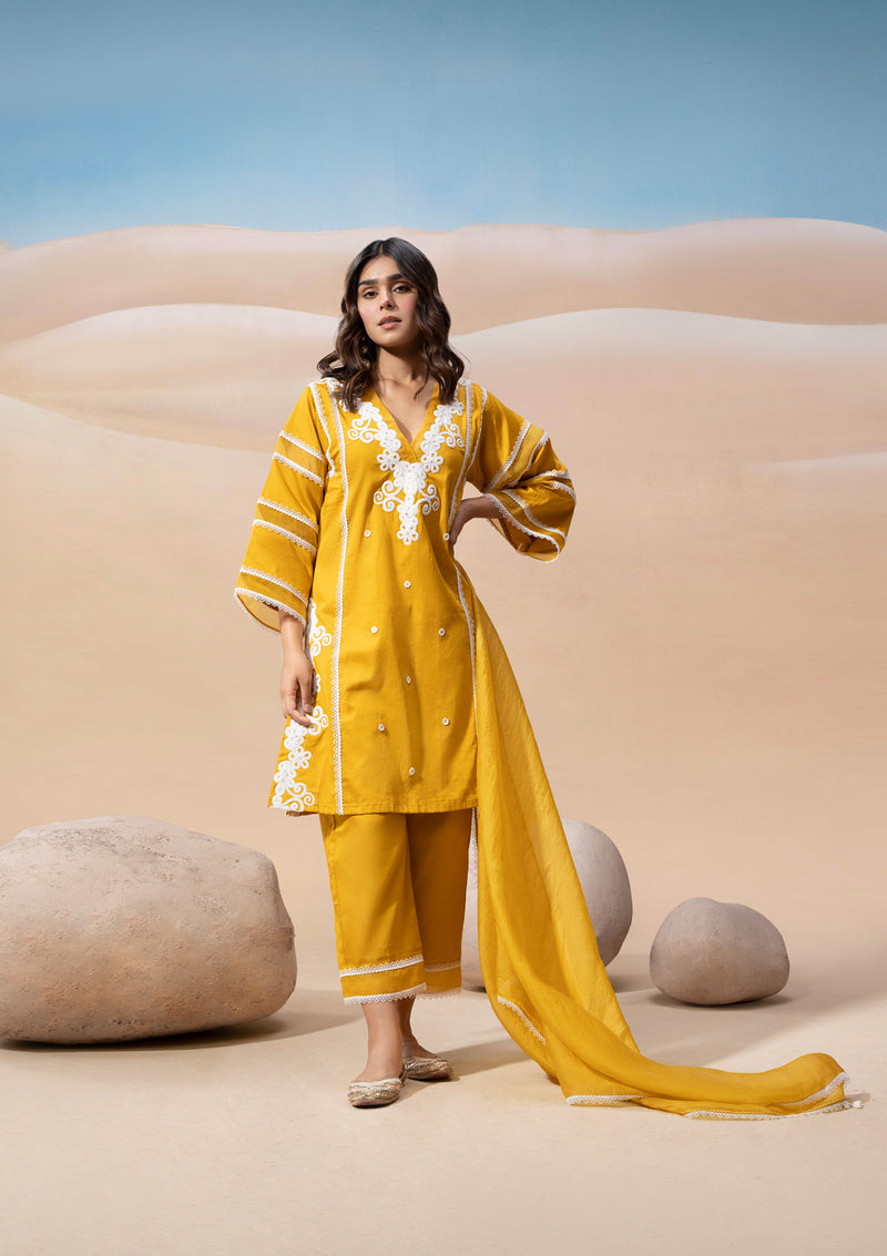 Amber Lace Applique Kurta Set