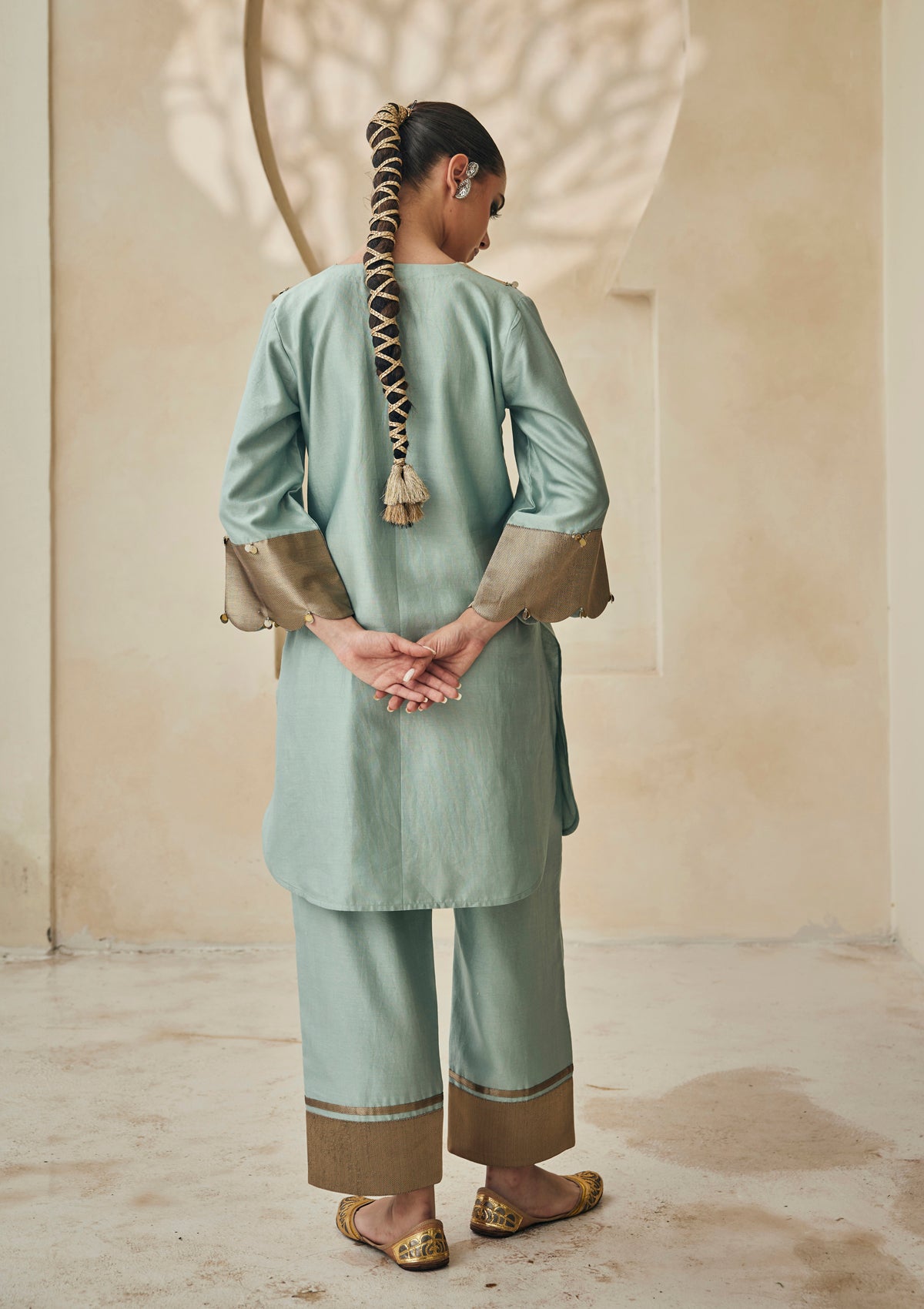 Powder Blue Benaras Kurta Set