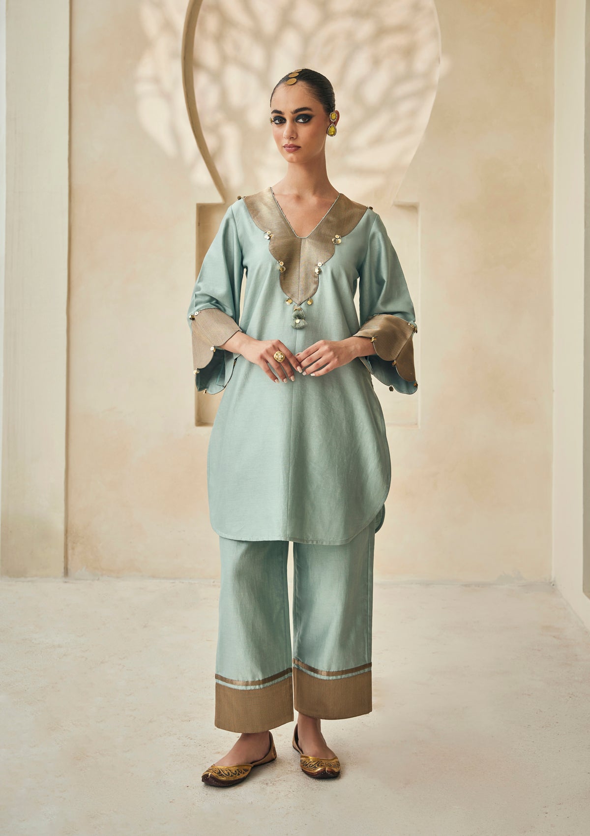 Powder Blue Benaras Kurta Set