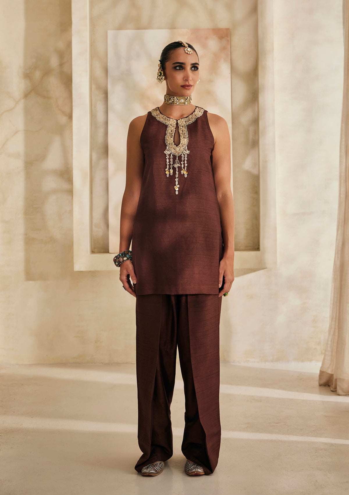 Mocha Lucknow Farshi Salwar Set