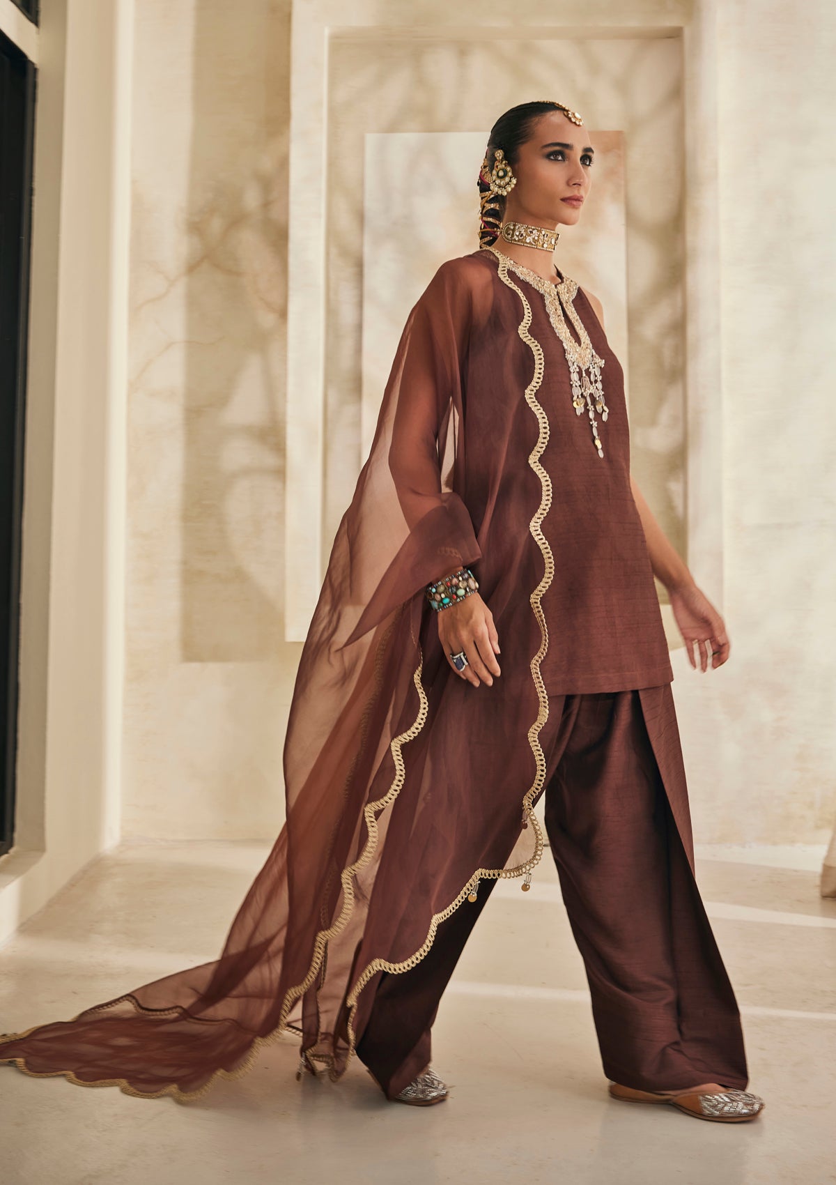 Mocha Lucknow Farshi Salwar Set