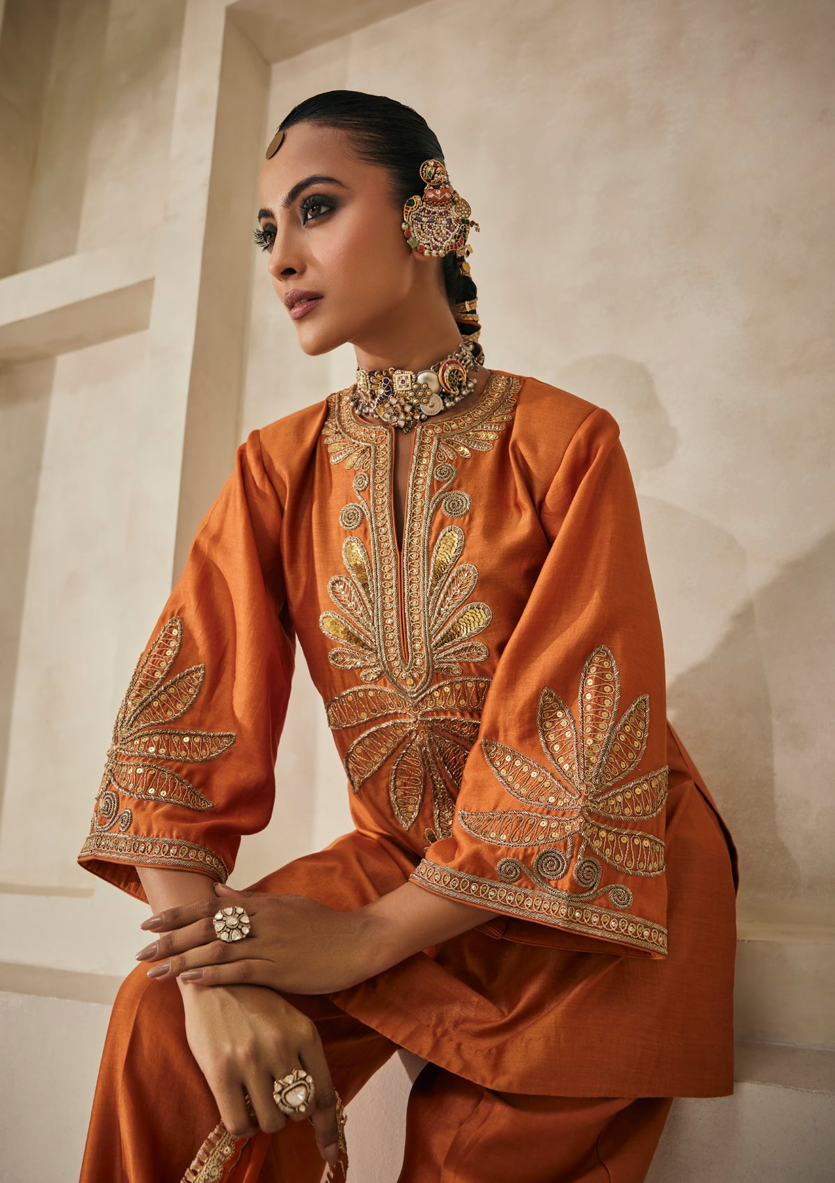 Saffron Pondicherry Kurta Set