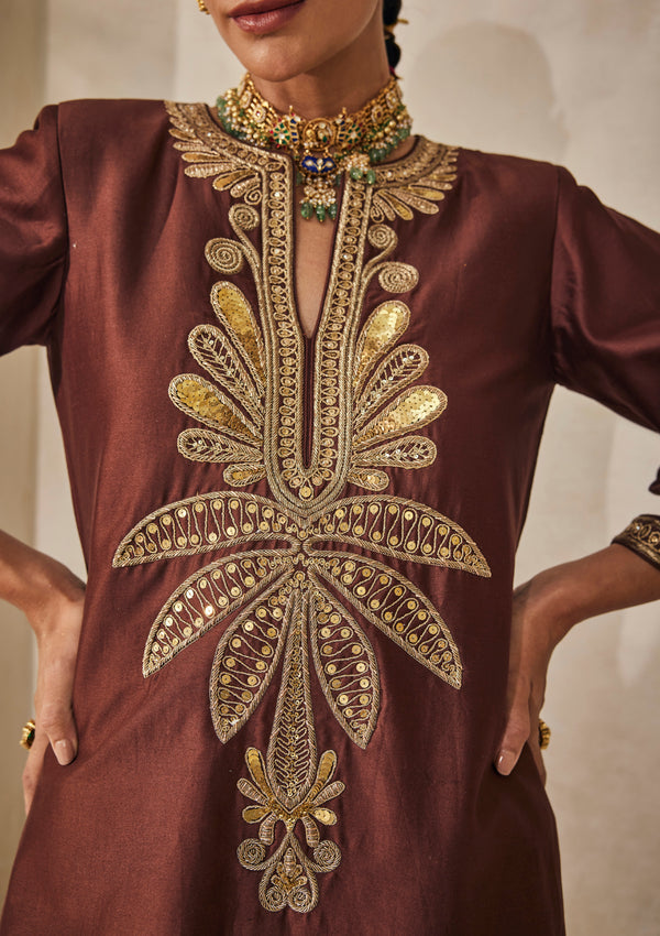Mocha Pondicherry Kurta Set