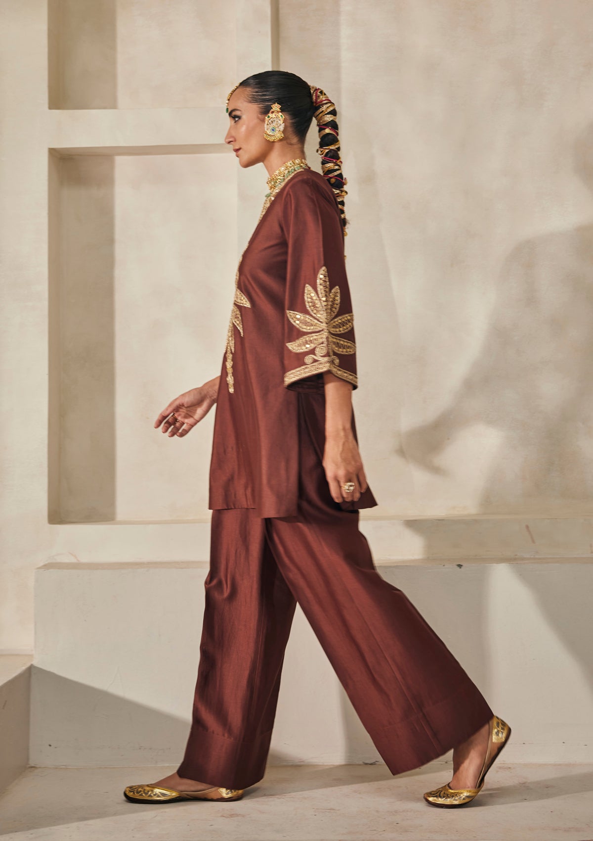 Mocha Pondicherry Kurta Set