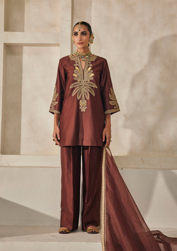 Mocha Pondicherry Kurta Set