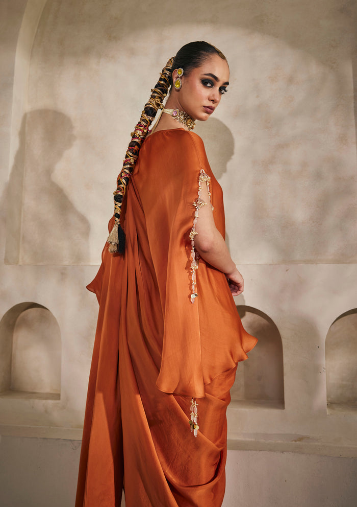 Saffron Draped Saree Set