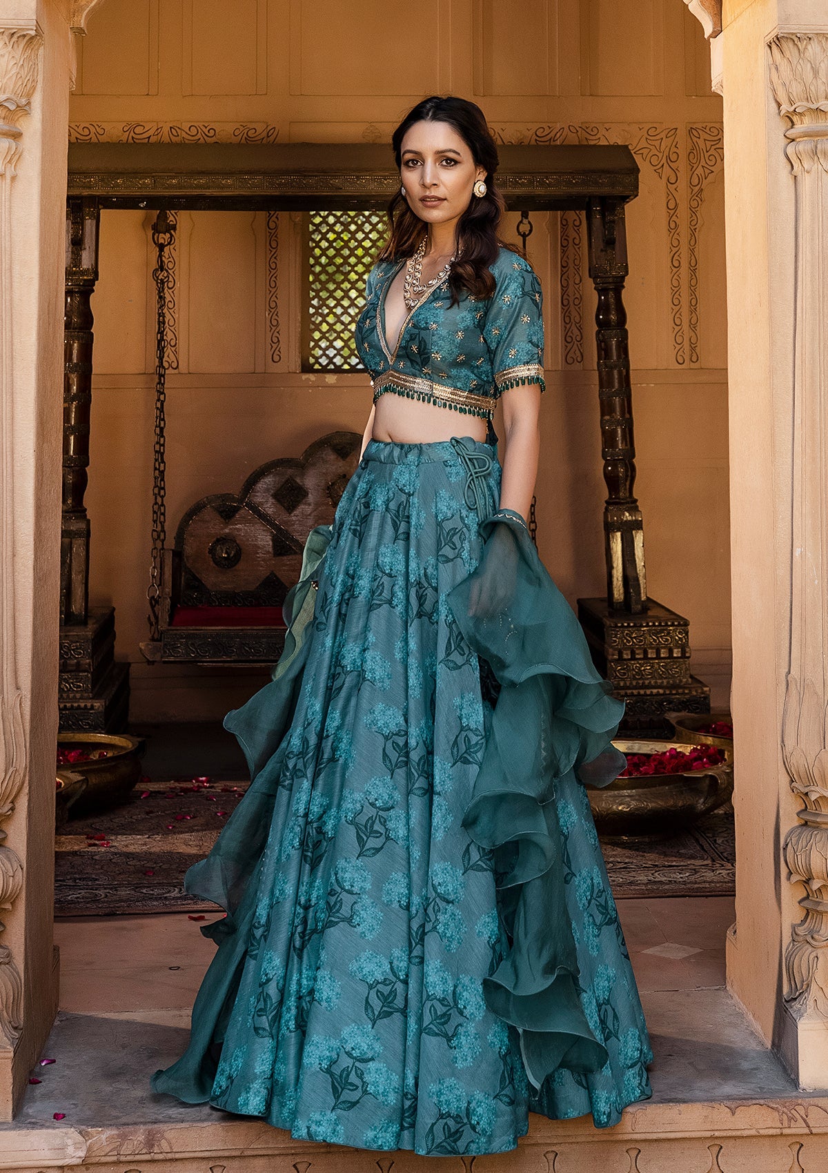 Gul Emerald Embroidered Lehenga Set