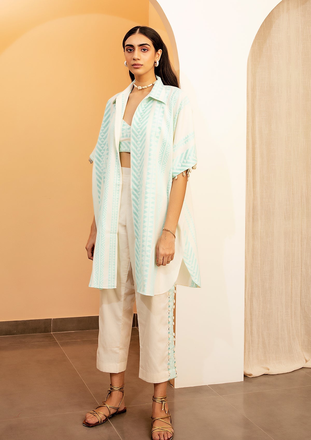 Mint Kaftan Overlay Trio Set